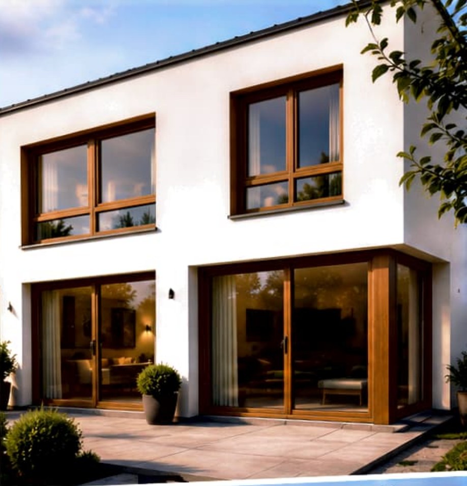 Haus mit Holzdekor-Fenstern